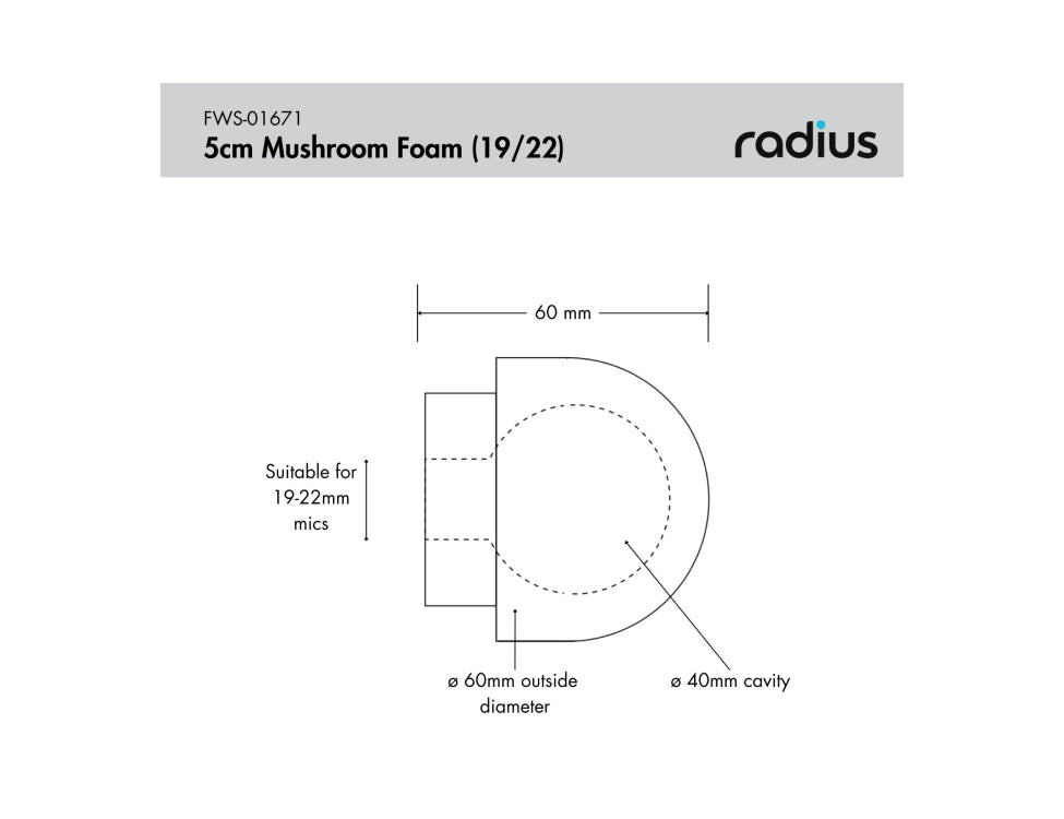 RADIUS WINDSHIELDS foam, Mushroom, 5cm 19/22mm
